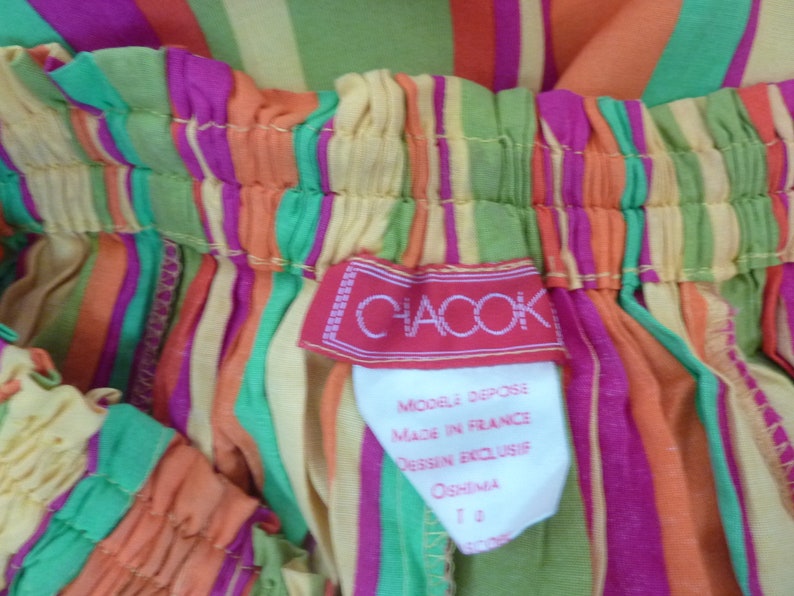 CHACOK Rainbow Striped Skirt Tiered Ruffled Asymmetrical Oshima Yellow Pink Green Orange Purple One Size 80s 90s French