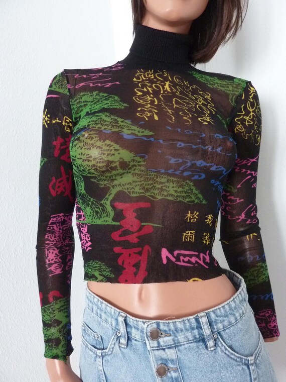90s Kenzo Jeans Mesh Top Crop Ribbed Polo Turtleneck Japanese Black Red Pink Green Yellow Vintage Nineties Etsy