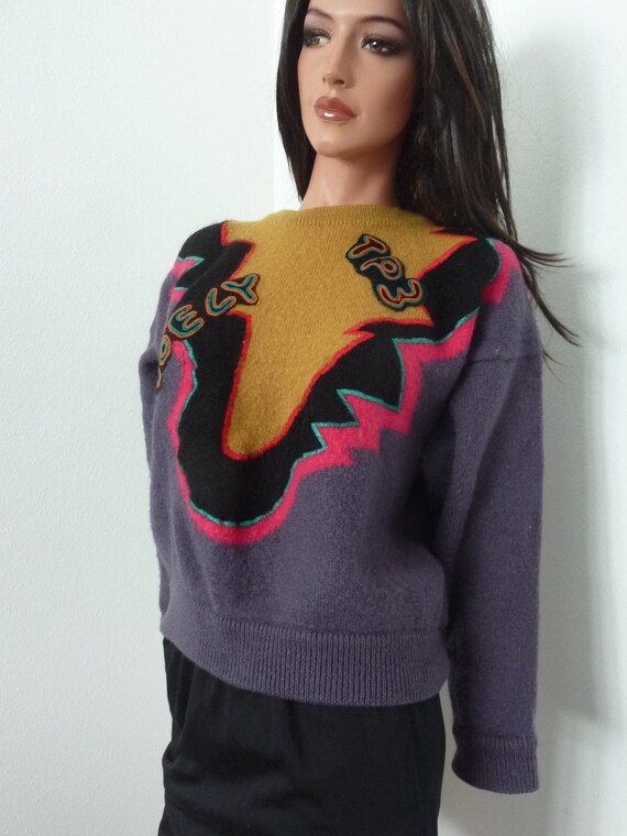 RARE 80s Kansai Yamamoto Sweater Purple Pink Jump… - image 2