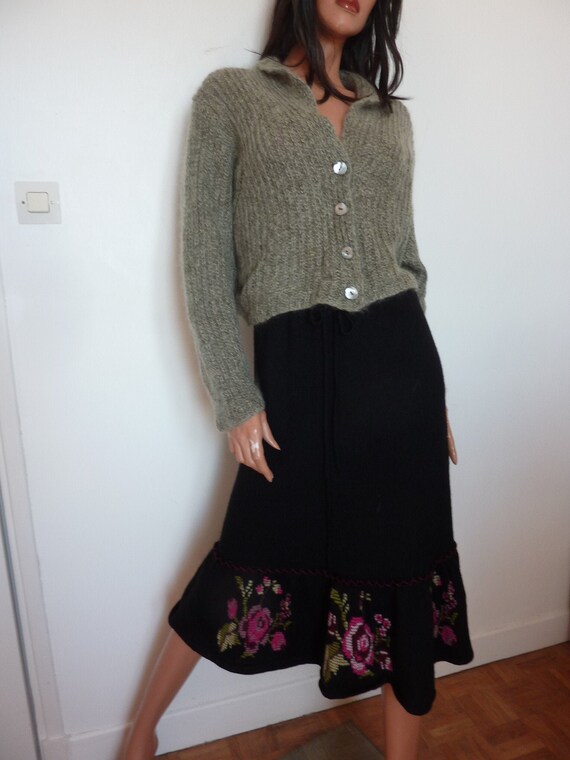 90s RENE DERHY Wool Cross Stitch Skirt |Knitted Bl