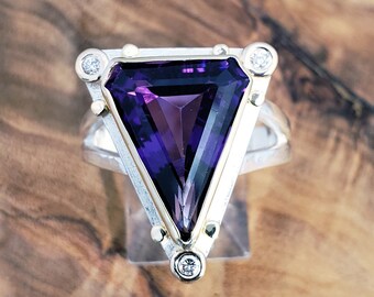 AMETHYST & DIAMONDS Ring ~When Metal Meets Beauty Collection~ Sterling Silver and 18k Yellow gold, Handmade, Statement, Engagement, Ring!!!