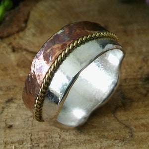 RUSTIC ARTISAN Design, Sterling Silver Copper & Twisted Brass Wire Handmade, handcrafted UNIQUE Ring!