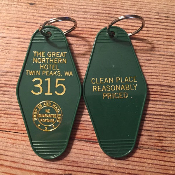 Black Friday Sale! Gold Printed TWIN PEAKS inspired Great Northern Keytag - On Sale!