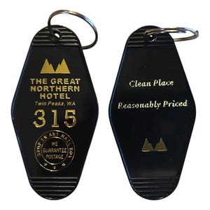 Black with gold lettered Twin Peaks Inspired &quot;GREAT NORTHERN HOTEL keychain