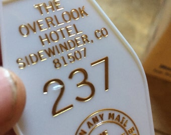 White Gold block lettered "The Shining" inspired OVERLOOK HOTEL Room 237 KEYCHAIN