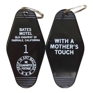 BATES MOTEL #1  Horror Motel Key Tag Movie Prop (white lettering)