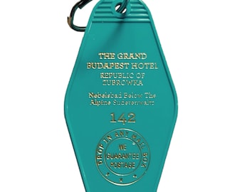 On SALE! Pink or Teal and Gold lettered Grand Budapest Hotel Inspired Keytag