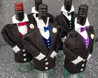 Wine/champagne Groom, Usher, Dinner Jacket  Bottle Cover;  Gift for Weddings, Engagement, Anniversary, Birthday, Fathers Day, Proms
