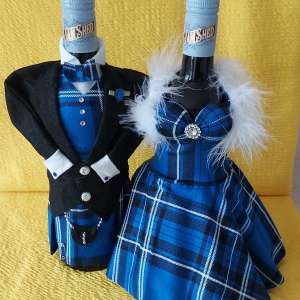 Wine bottle cover/champagne bottle cover, Tuxedo & Kilt  Bottle Cover; Gift for Weddings, Engagement, Anniversary, Birthday, Fathers Day etc