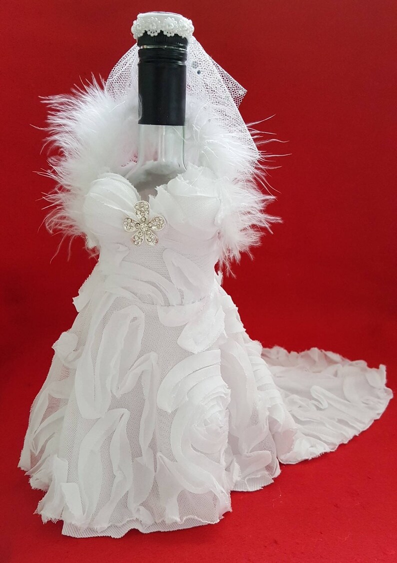 Wine/champagne Bottle Cover for Bride White Wedding Gown With Etsy