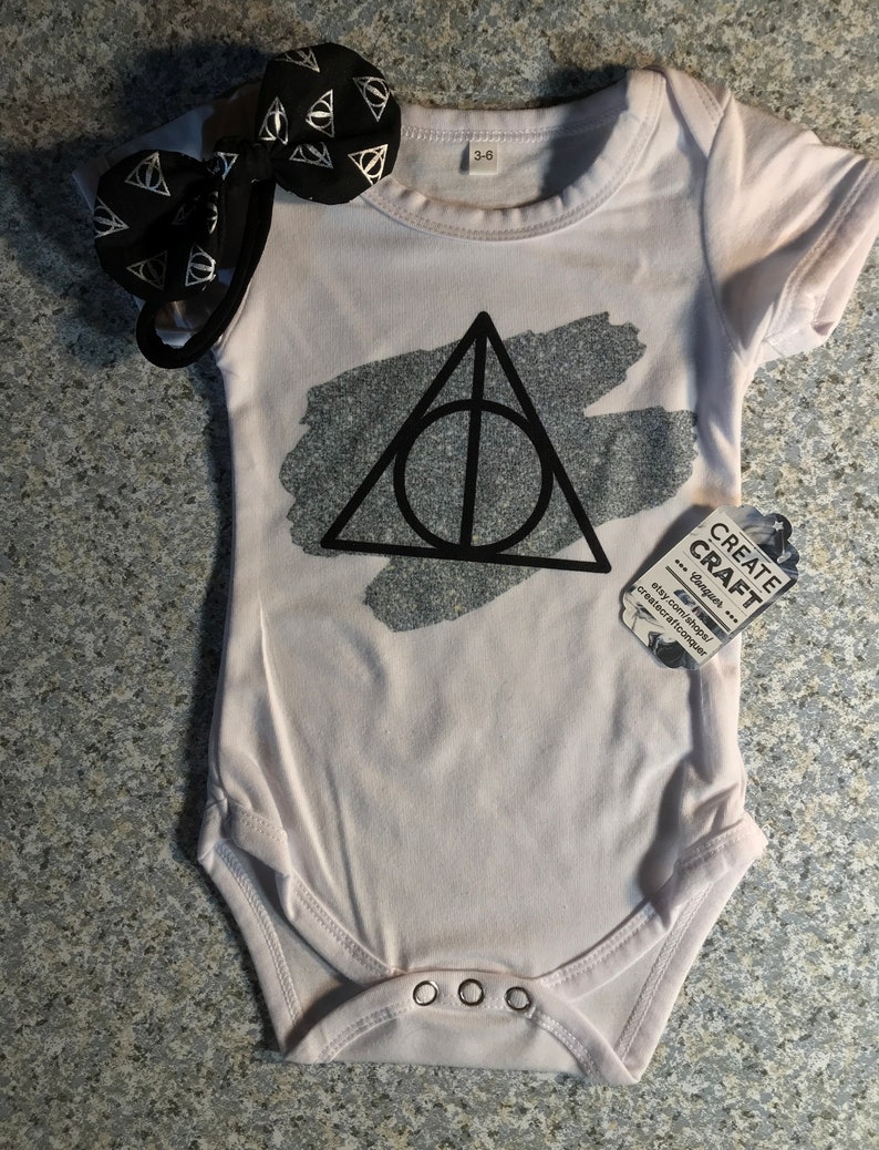 Bodysuit and HP fabric skirt set Free headband bow Silver 3-6 Deathly Hallows Harry Potter baby girl outfit Free Shipping Hogwarts
