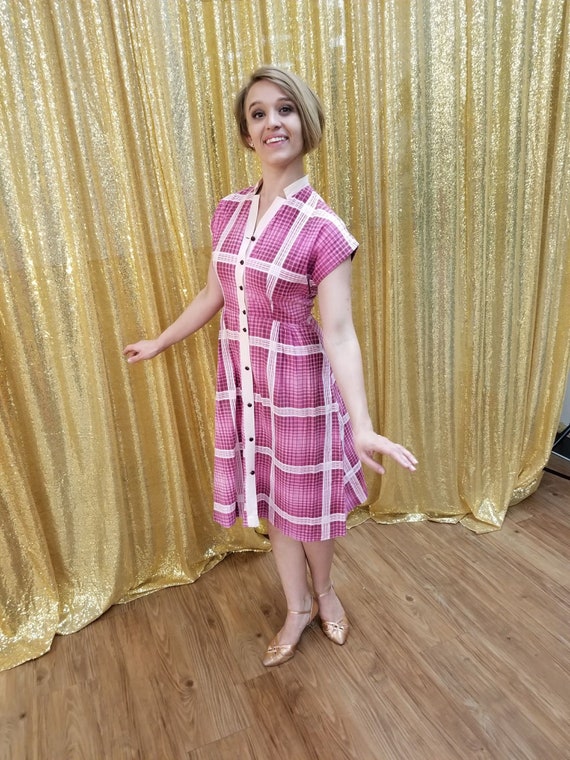 Vintage 1950s Magenta Plaid Dress