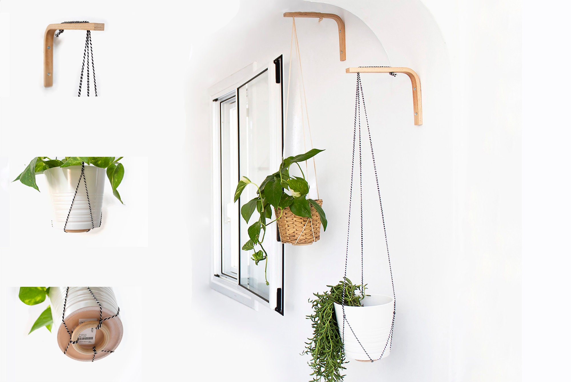 Two Wall Plant Hanger, Wall Hook for Plants, Wooden Plant Hanger