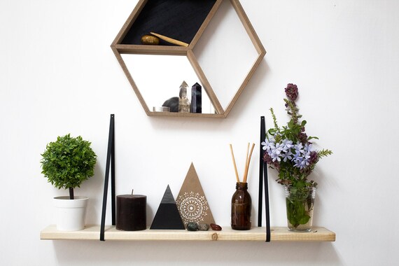 Large Floating Shelf Hanging Strap Wall Shelves Plants Holder Hanger