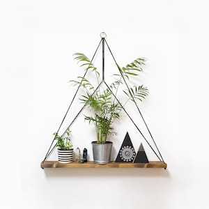 Geometric Hanging Shelves, Floating Shelves, Hanging Wooden Shelf, Wooden Hanging Shelves