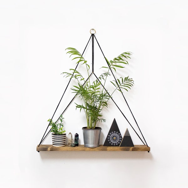 Geometric Hanging Shelves, Floating Shelves, Hanging Wooden Shelf, Wooden Hanging Shelves