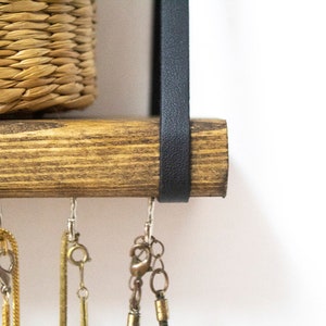 Jewelry Organizer Wall Hanging Shelf, Necklace Holder With Shelf, Jewelry Hanger For Wall, Solid Wooden Shelf with Metal Hooks image 8