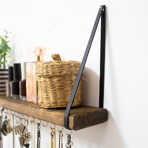 Jewelry Organizer Wall Hanging Shelf, Necklace Holder With Shelf, Jewelry Hanger For Wall, Solid Wooden Shelf with Metal Hooks image 9