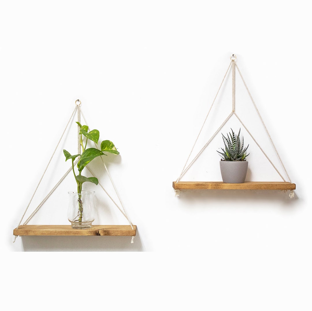 Geometric Shelves Set of 2, Rope Floating Shelf, Wall Hanging Shelves ...