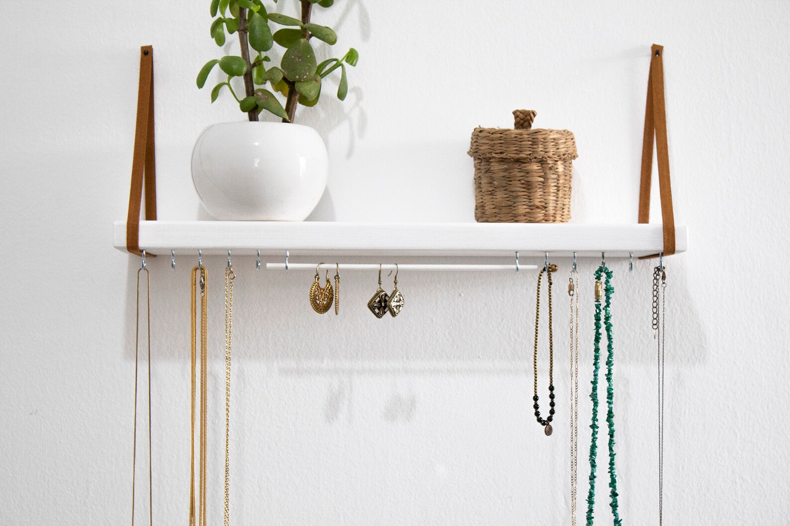 Jewelry Shelf With Hooks Jewelry Organizer Wall White Shelf Etsy