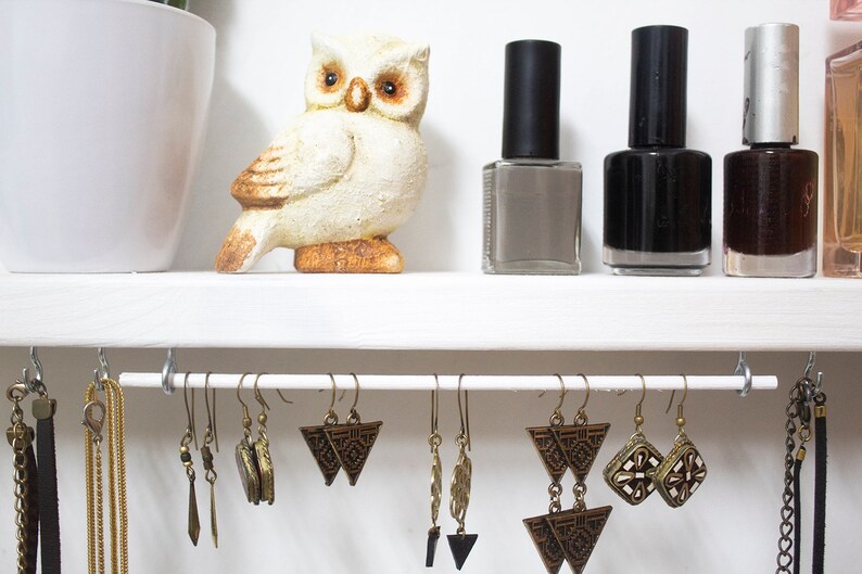 Jewelry Shelf With Hooks Jewelry Organizer Wall White Shelf Etsy