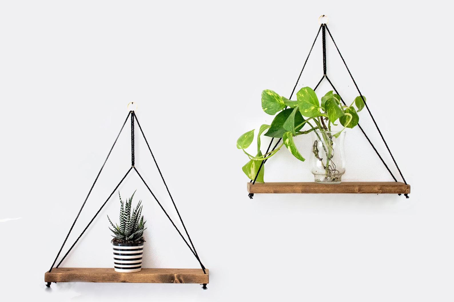 Set of 2 Geometric Shelves Floating Wood Shelves Macrame Etsy Canada
