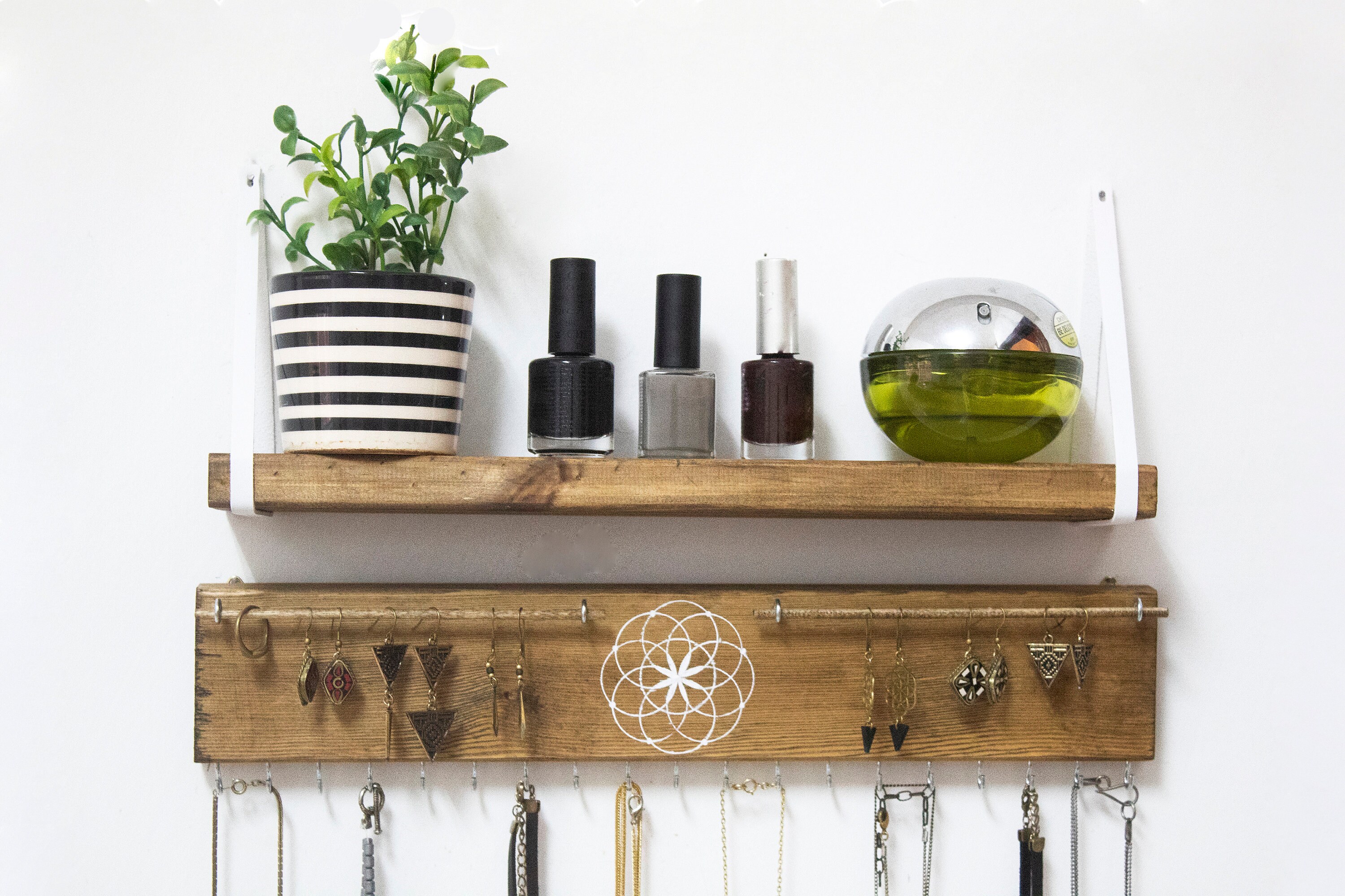 On Sale Wall Mount Jewelry Organizer For Storage Solid Wood Etsy