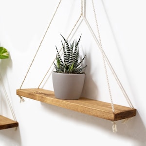 Wooden Floating Shelf  Hanging Shelves Planter Shelf Swing Shelf Geometric Shelves Rope Shelving Macrame Shelf Hanging Shelves Rope