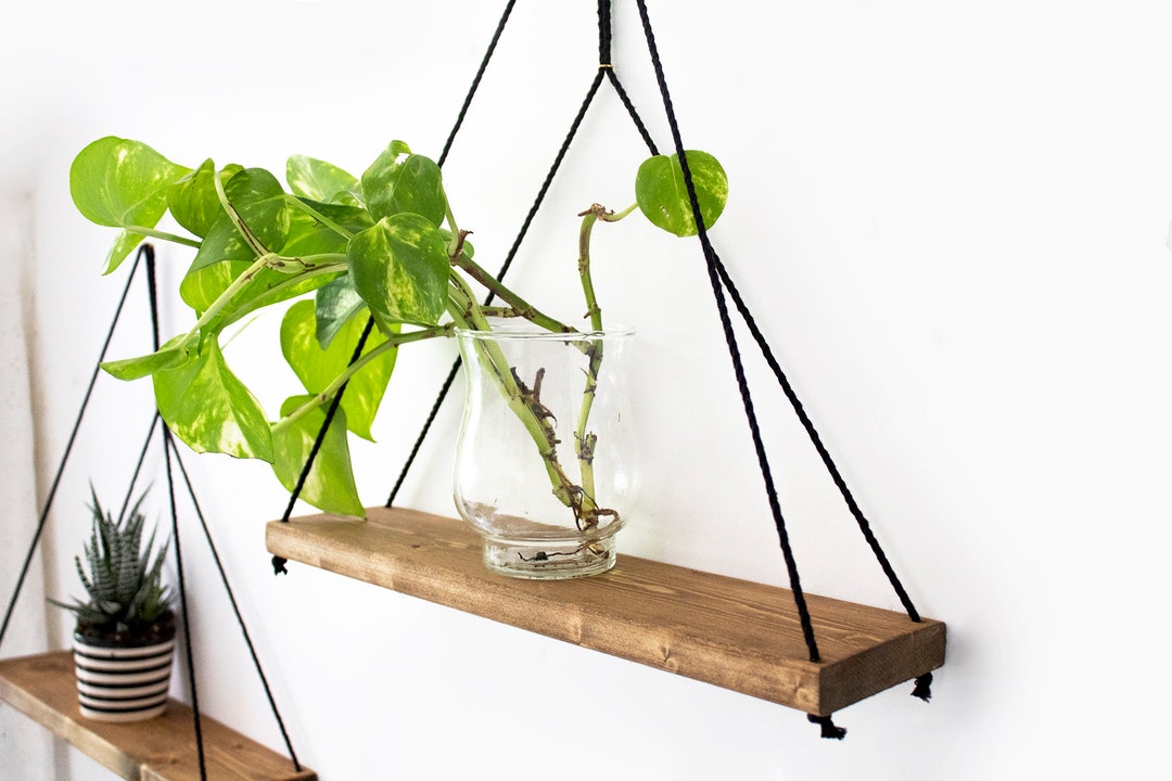 Wooden Floating Shelf Geometric Shelves Macrame Shelf Wall Hanging