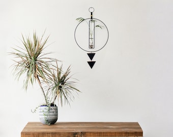 Stazione di propagazione sospesa a parete, vetro per piante idroponiche, supporto per piante idroponiche in metallo nero, parete per tubo di propagazione, stazione di propagazione