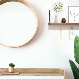 Jewelry Organizer Wall Hanging Shelf, Necklace Holder With Shelf, Jewelry Hanger For Wall, Solid Wooden Shelf with Metal Hooks image 5