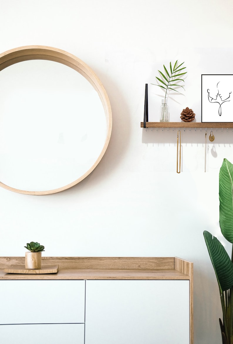 Jewelry Organizer Wall Hanging Shelf, Necklace Holder With Shelf, Jewelry Hanger For Wall, Solid Wooden Shelf with Metal Hooks image 5
