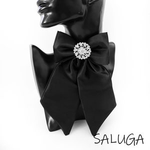 Women's bow tie - luxury - black - brooch