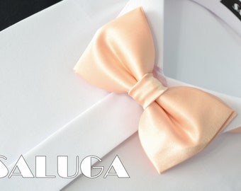 Satin wedding bow tie salmon peach color