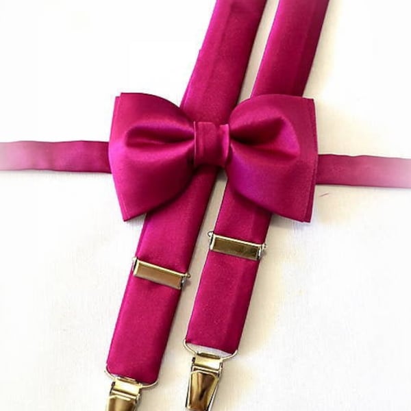 Dark fuchsia men's bow tie and suspenders