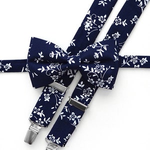 Men's bow tie and suspenders - blue - floral