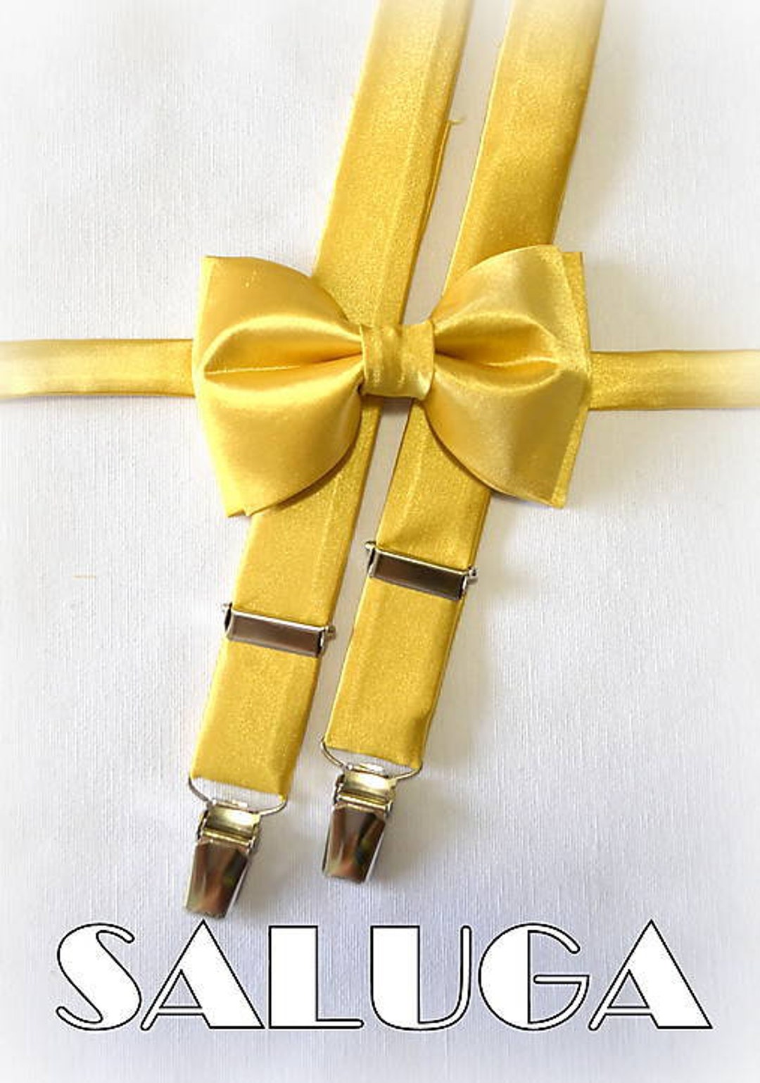 Men's Golden Bow Tie Gold Suspenders and Pocket Square Etsy