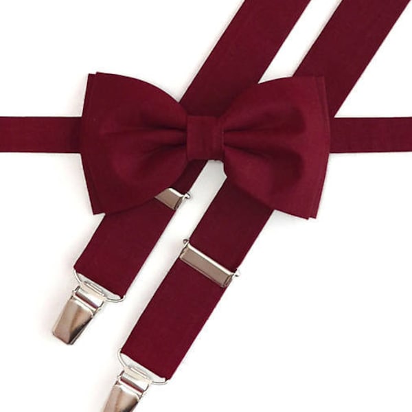 mens burgundy suspenders and bow tie
