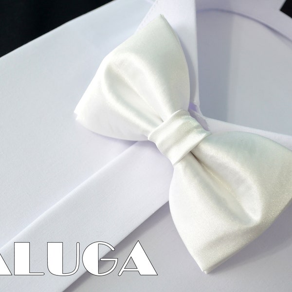 Satin wedding bow tie white