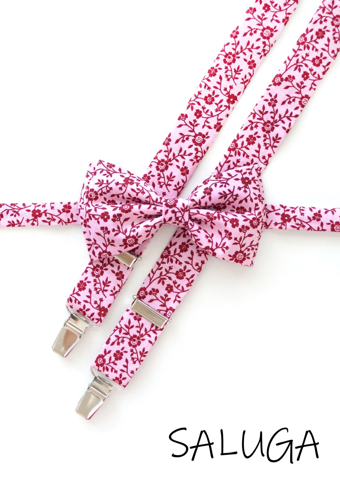 mens pink bow tie and suspenders