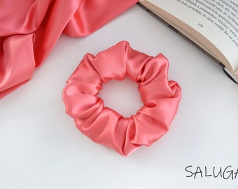 SCRUNCHIE satin hair tie - coral - salmon - soft elastic hair scrunchies