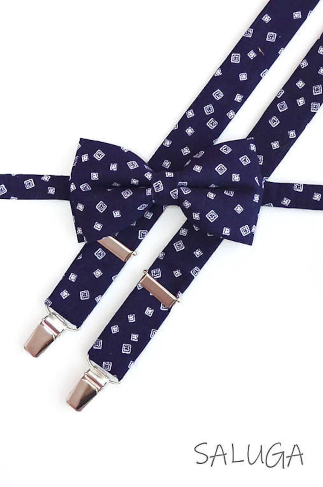 Men's Dark Blue Bow Tie and Suspenders Patterned Navy Etsy