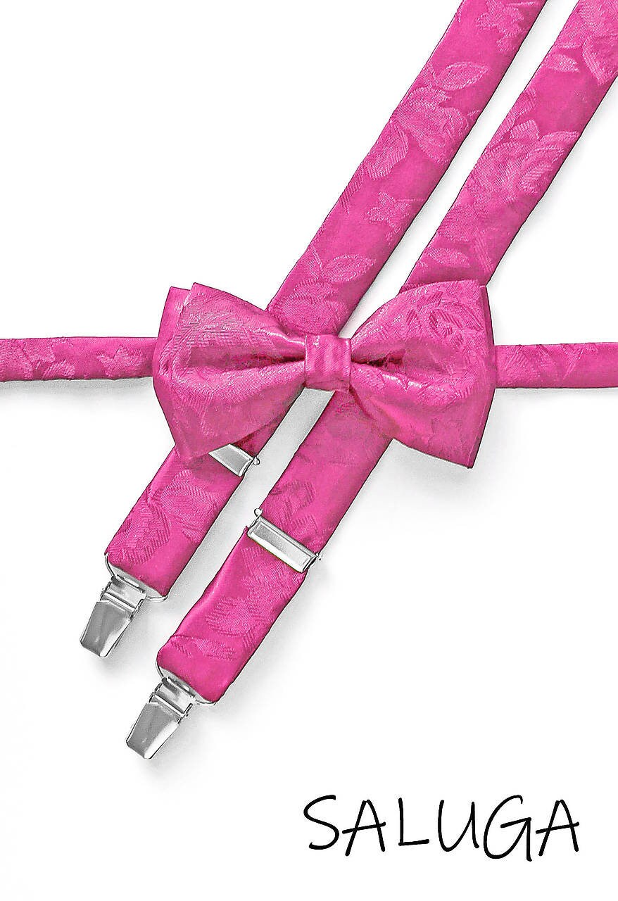 Luxury Men's Children's Bow Tie and Suspenders Fuchsia Pink Patterned