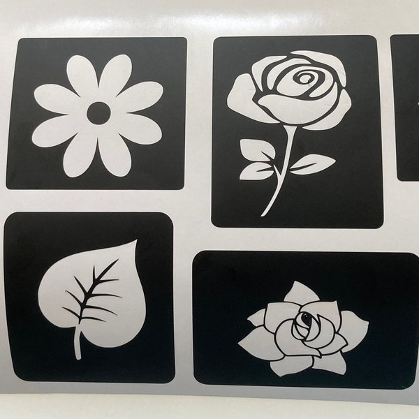 glitter tattoo stencils; flowers