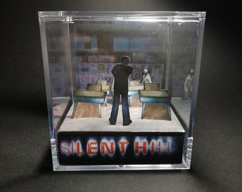 SILENT HILL 1 - Diorama Cube Retro Videogames - Harry Mason In Midwich Elementary School