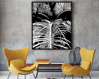 Printable Tropical Leaf Print Black and White Art Palm Leaf Print Palm Tree Print Tropical Art Tropical Wall Decor Downloadable Prints