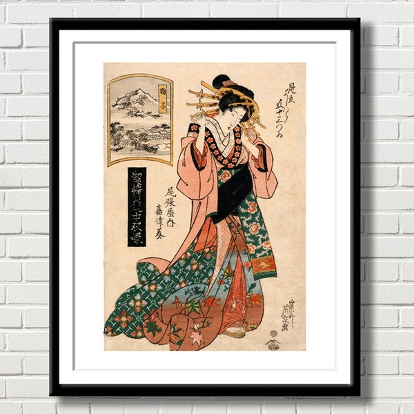 Antique Japanese Geisha Digital Vintage Asian Art Kimonos Wall Hanging Gift Home Decor Digital Paper DIY Craft Supply