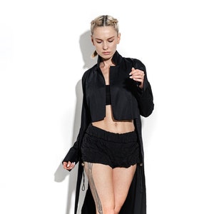 Asymmetric kimono jacket, women cyberpunk tailcoat, dystopian wrap cardigan, gothic avant garde streetwear, A0463