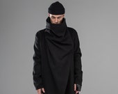 Oversized geometric loose fit coat, men draped punk goth cardigan, dystopia winter jacket, long cocoon asymmetric steampunk blazer, A0158