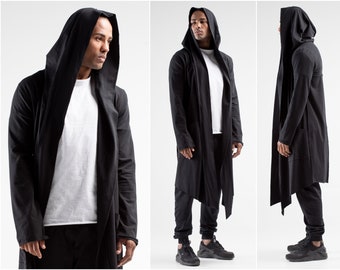 Leather draped jacket men black cardigan asymmetric wrap | Etsy